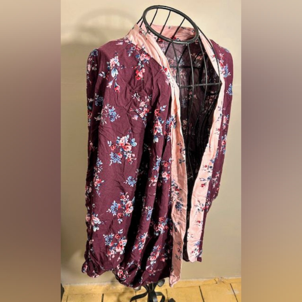 🍋‍🟩 coat size fits most   cover up womens coat maroon pink floral flower boho